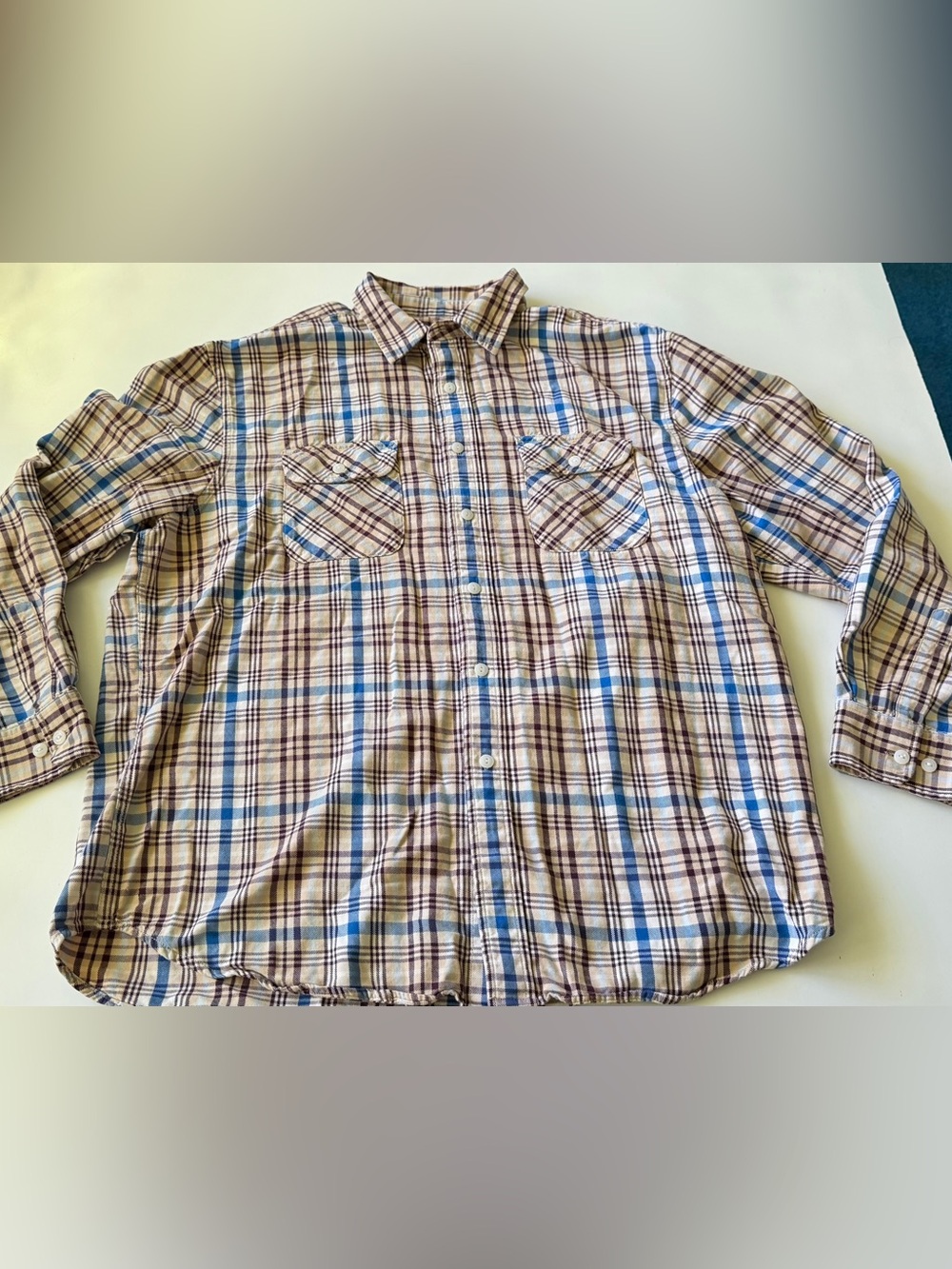 Pendleton Surf Plaid Button Down Shirt Men’s XL Blue Brown Long Sleeve Cotton
